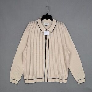 American Eagle Cardigan Mens XL Beige Stripe Button Front Retro Preppy Knit NEW